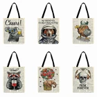 Ретро старая газета с животным принтом, сумка-тоут, льняная тканевая сумка, складная сумка для покупок, открытая пляжная сумка, Повседневная сумка для рук