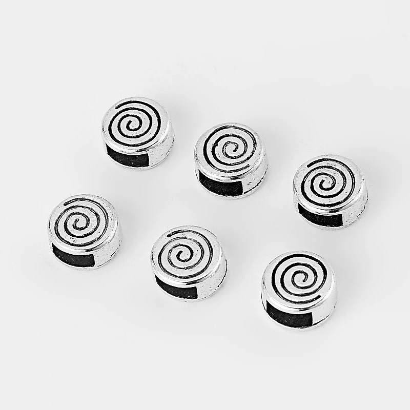 20pcs Round Spiral Swirl Sliders Spacer Beads For 5mm Flat Leather Bracelet Jewelry Findings | Украшения и аксессуары