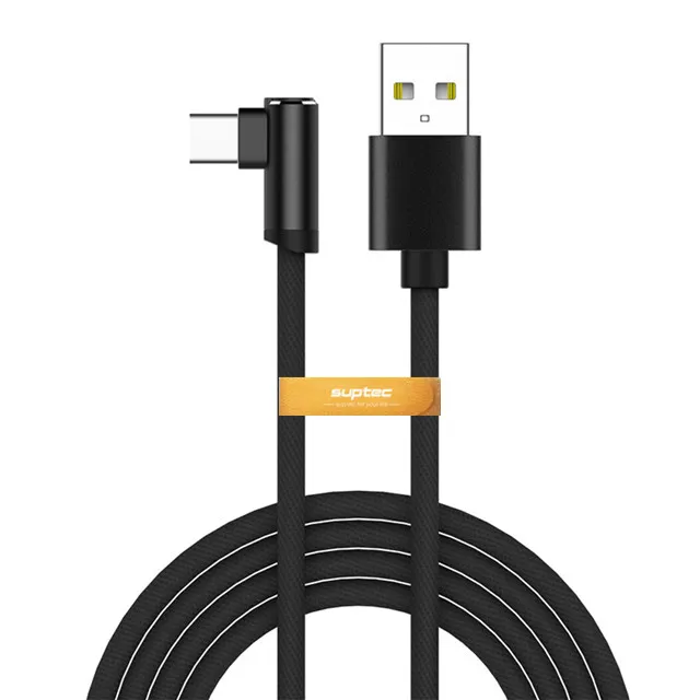 Black SUPTEC usb type-C 90 градусов 2.4A Быстрая зарядка usb кабель type-c шнур для передачи данных зарядное устройство usb для samsung S8 S9 Xiaomi mi8 mi6 huawei P9 - Цвет: Black