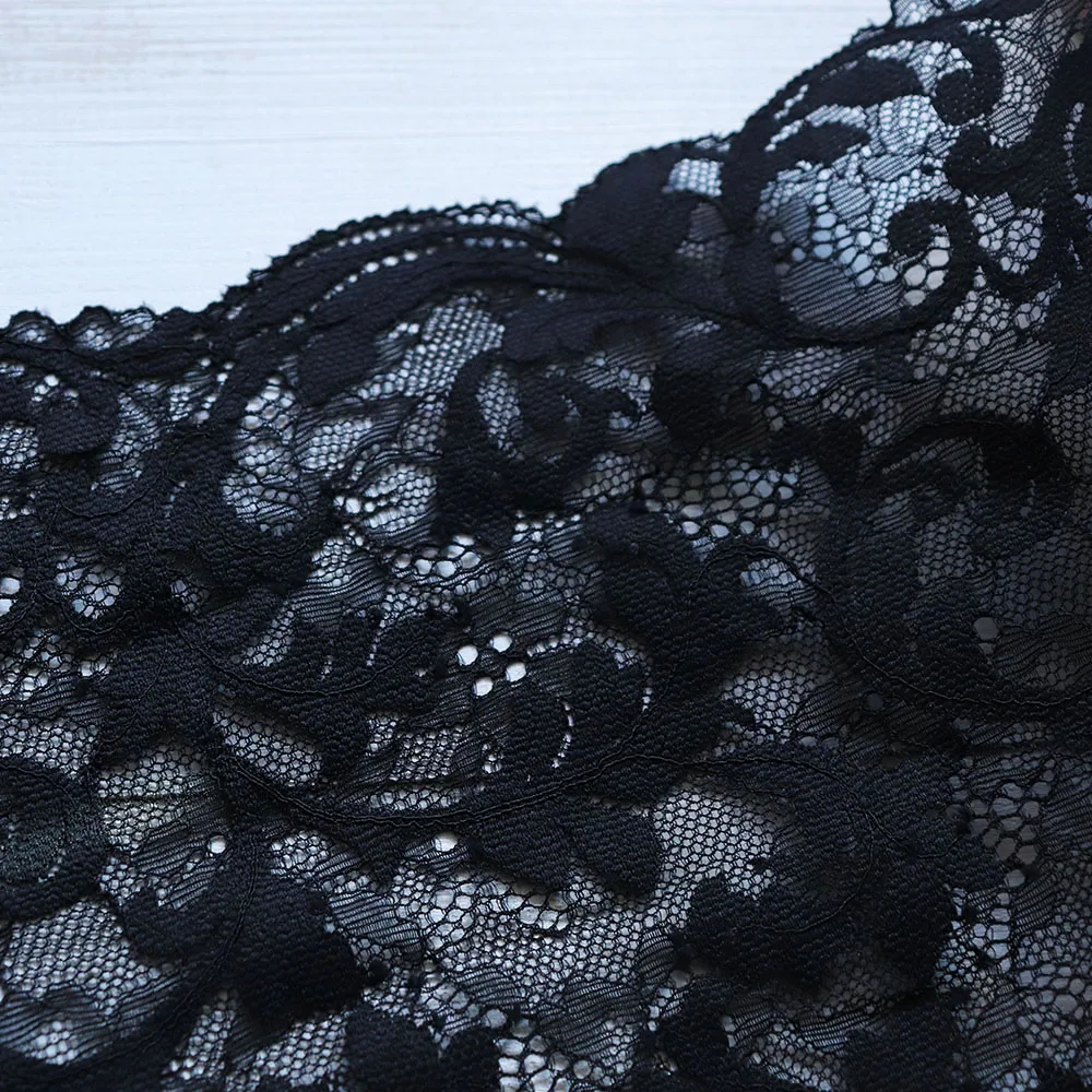 2Yards 23cm Wide Damask Stretch Lace Trim Black Flower Elastic Bridal Belt Headwear Garment Ribbon Springy Fabric DIY | Дом и сад