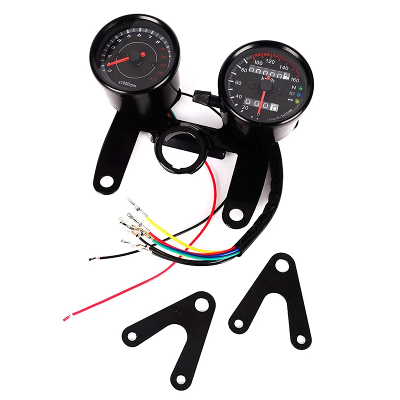 12V Universal Motorcycle Bike Metal Shell Black LED Light Tachometer Speedometer Odometer Gauge Vintage | Автомобили и мотоциклы