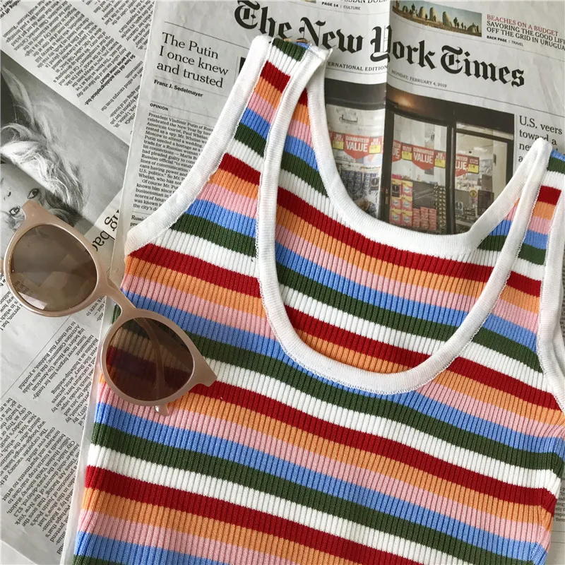 Женская летняя майка с открытой спиной и радужной полосой | одежда