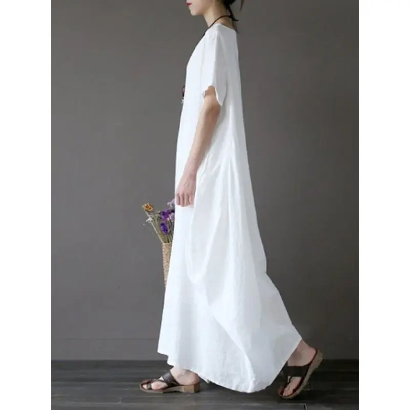 Летние повседневные белые простые женские длинные платья в японском стиле