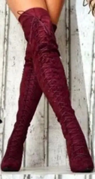 Wine red Г. Большие размеры 36-47, черные, серые, хаки, винно-красные, на молнии, на шнуровке, пикантные, на высоком каблуке, выше колена, осенние женские ботинки X1787 - Цвет: Wine red