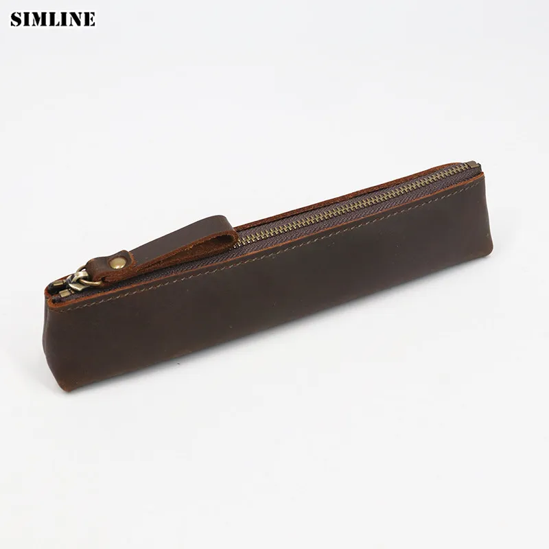 SIMLINE винтажная Сумка-карандаш из натуральной воловьей кожи на молнии для мужчин, мужчин, женщин, мальчиков и девочек, длинное перо, милые сумки для ручек, футляр, чехол, держатель для путешествий