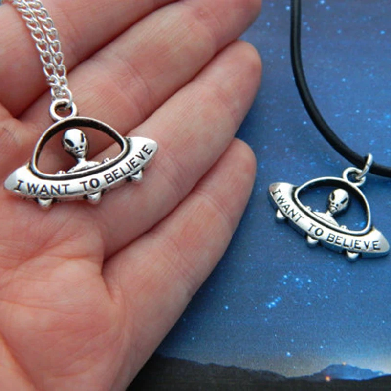 Ожерелье с космическим кораблем ожерелье НЛО я хочу верить ювелирным изделиям |