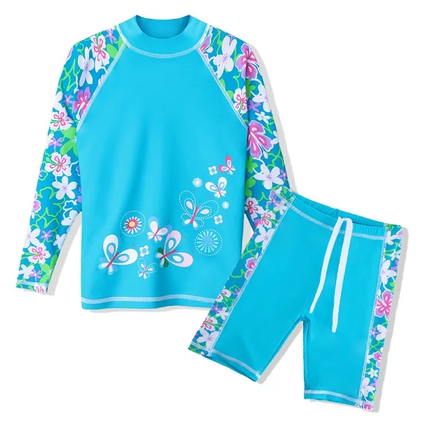 S248 Blue BAOHULU/купальный костюм с длинными рукавами для девочек(UPF50+), детские купальные костюмы, комплект из 2 предметов, купальный костюм с цветочным рисунком, детский купальный костюм для подростков, пляжная одежда - Цвет: S248 Blue