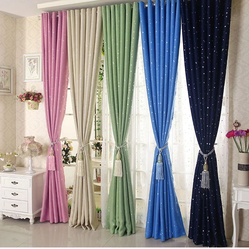 

Shiny Stars Children Cloth Curtains For Kids Boy Girl Bedroom Living Room Blue/Pink Blackout Cortinas Custom Made Drapes