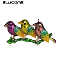 blucome new arrival three birds shape brooches for women kids scarf suit collar corsages pin colorful enamel gold color jewelry