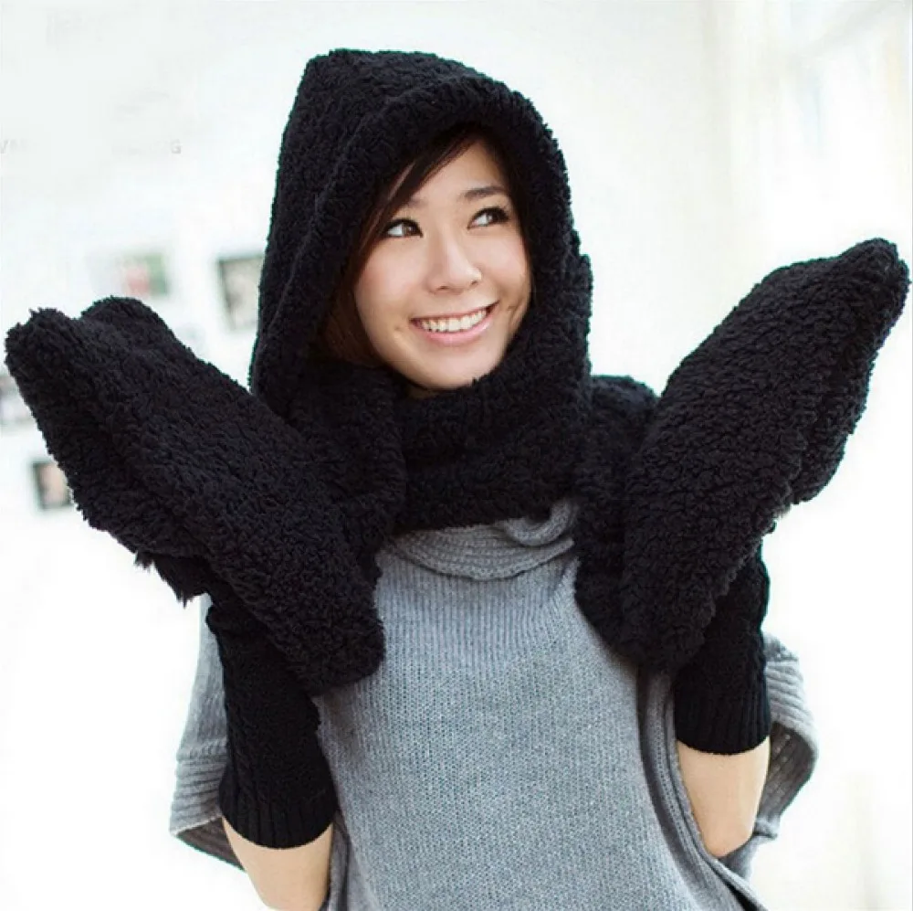[RUNMEIFA] толстая и мягкая шаль зимние теплые шарфы варежки с капюшоном для женщин