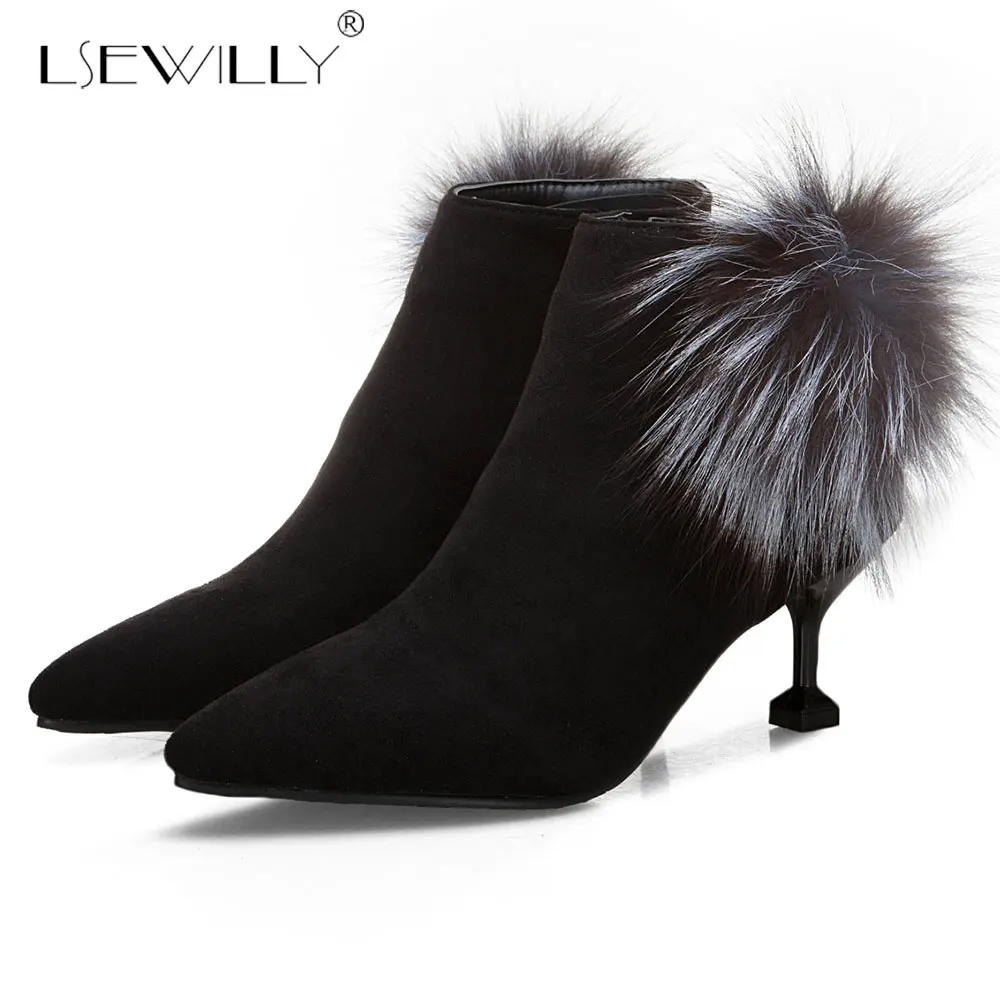 Lsewilly 2018 Large Size 31-47 Winter Black Boots Female Thin High Heels Pointed Toe Hot Sale Ankle Woman Shoes E262 | Обувь