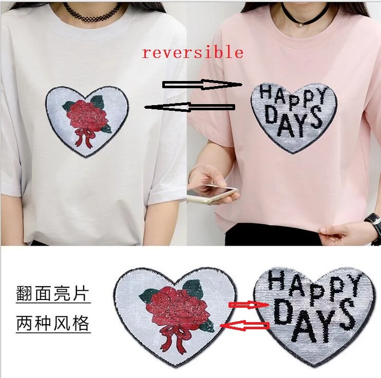 2017 Rose change letters Reversible Sequins Sew On Patches for clothes DIY Love Patch Applique Bag Clothing Coat Sweater Crafts | Дом и сад