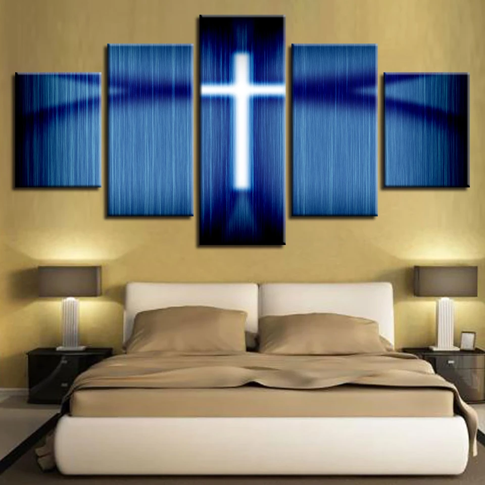 Modern Decor Home Living Room Modular Pictures Framework 5 Pieces Christian Cross Canvas Paintings HD Printing Wall Art Posters | Дом и сад