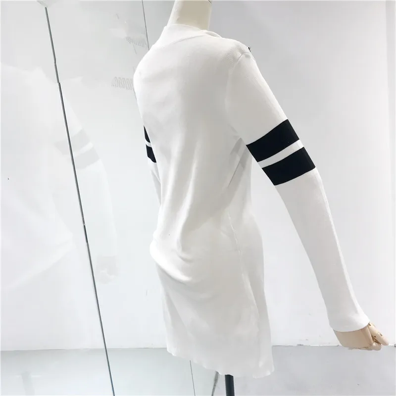 2018 Осенняя мода уличная полосатый молния вязаное платье женское Повседневное Y