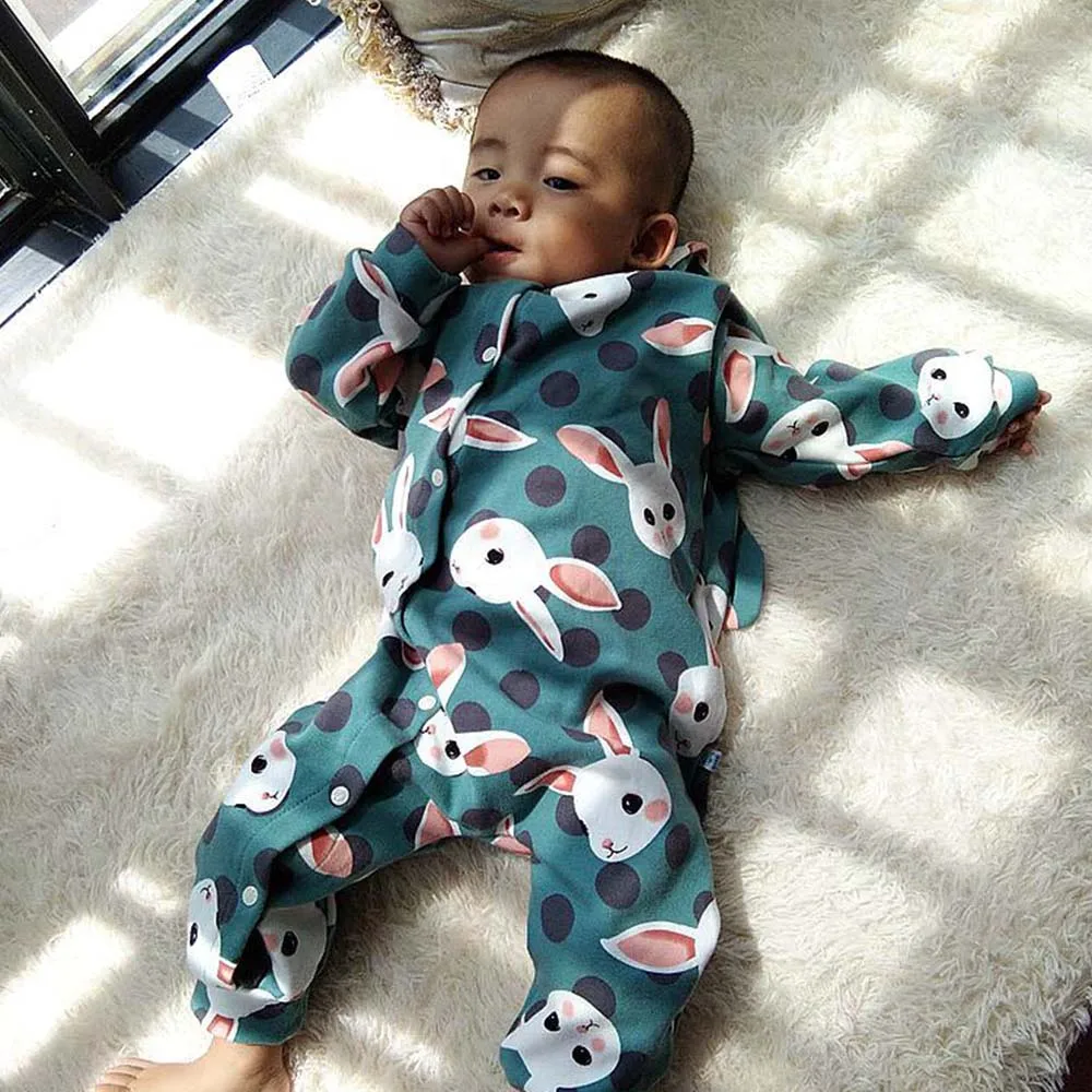 Хлопковый комбинезон для новорожденных милый с мультяшными животными заячьими