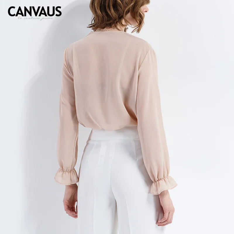 CANVAUS/Новинка 2018 годамодная однотонная шифоновая рубашка с длинными рукавами и