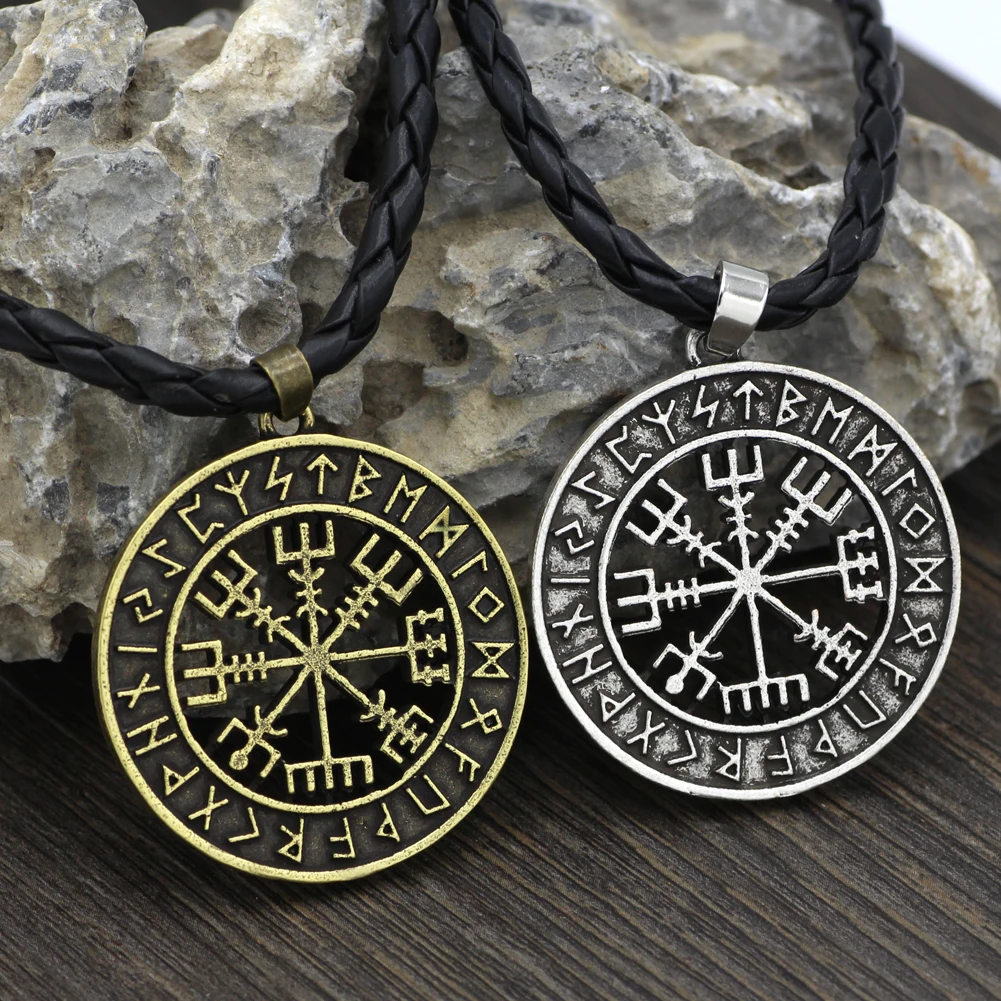 Викинг исландский Vegvisir шлем ужас в руническом круге кулон волшебный компас с кольями Рунический амулет колье ожерелье