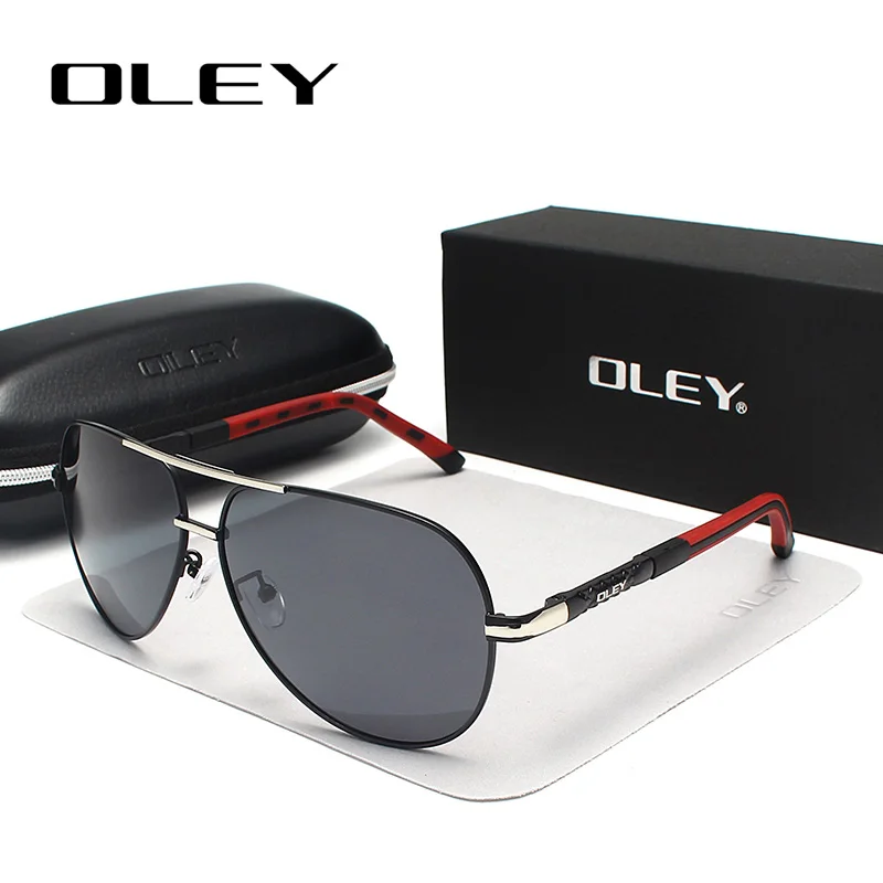 Y8725 Silver Gray OLEY, брендовые, мужские, Ретро стиль, алюминий, поляризационные солнцезащитные очки, классические, пилот, солнцезащитные очки, покрытие линз, оттенки для мужчин/женщин, полный набор, коробка - Цвет линз: Y8725 Silver Gray