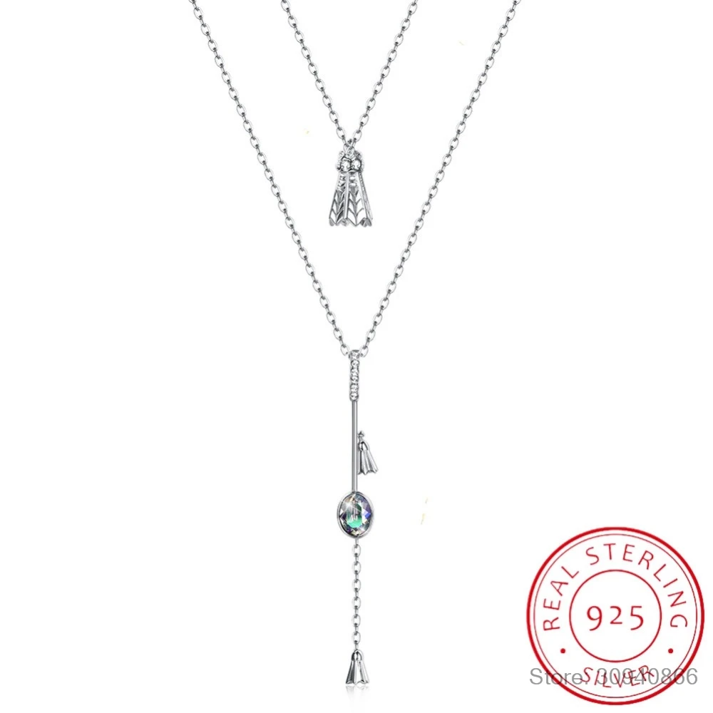 LEKANI серебро 925 пробы длинное ожерелье с подвеской двойные цепочки цветные бусы