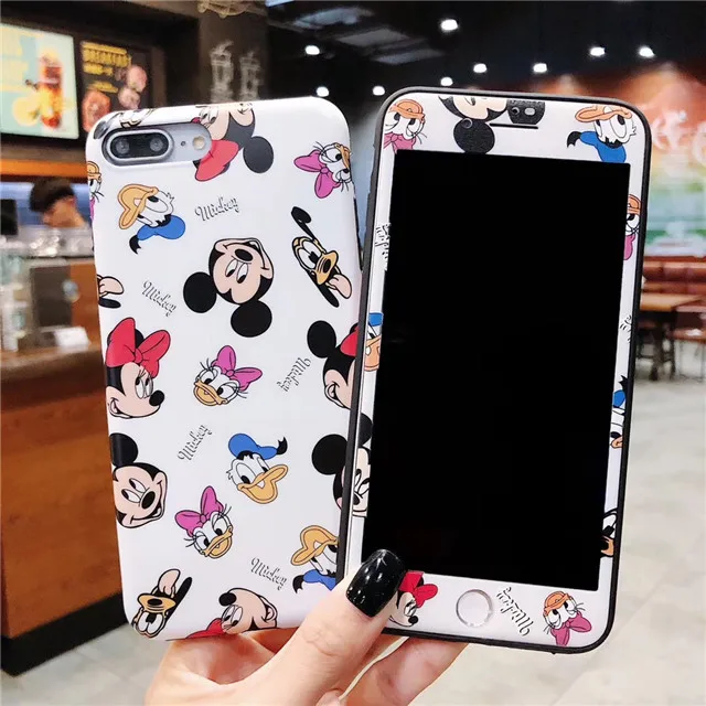 9 Мультфильм шаблон Закаленное стекло протектор экрана+ Мягкий ТПУ чехол для телефона для iPhone 6 6s 7 8 Plus X XS MAX XR - Цвет: 9
