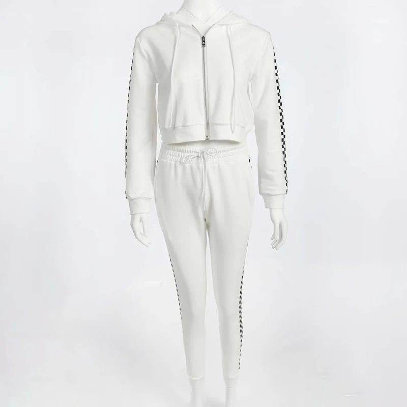 Женский спортивный костюм из 2 предметов повседневный в клетку с боковыми