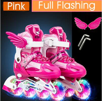 full-bscb-Pink Новые детские роликовые коньки для мальчиков и девочек, регулируемый размер, мигающие ботинки для катания на роликах для детей - Цвет: full-bscb-Pink