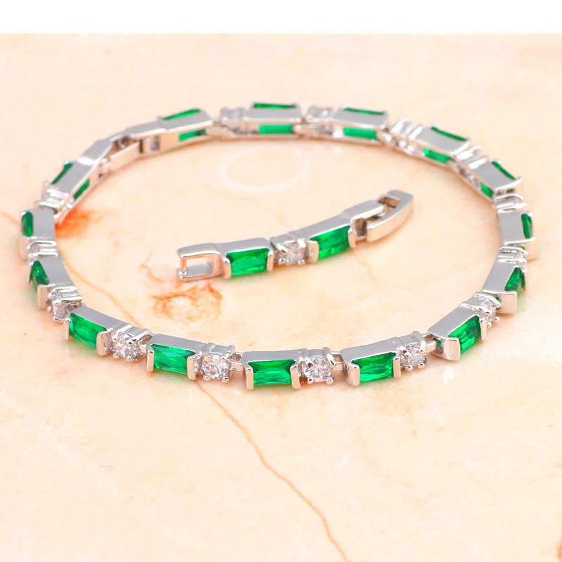 ROLILASON Lowest Price Deep Green Crytal Inlay Silver Peridot Fashion Jewelry Party Dinner Charm Bracelets TBS780A  Украшения