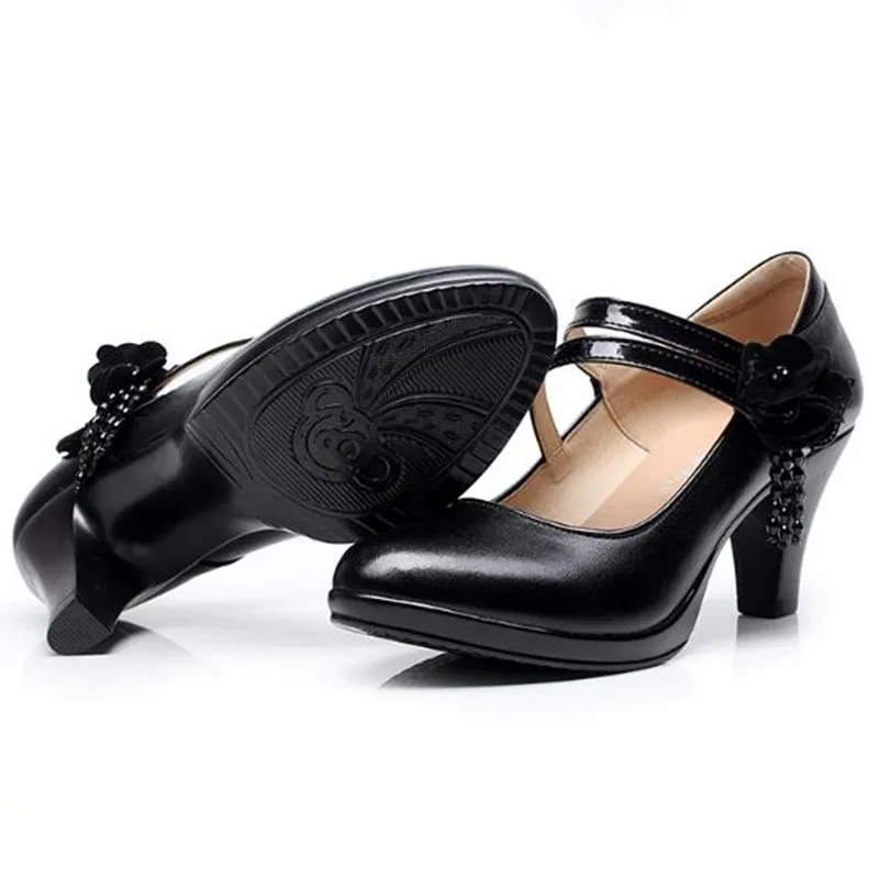 

YAERNIGenuine Leather Shoes Women High Heel Shoes 2018 Spring Autumn Women Pumps Shoes Comfortable Women Shoes High Heels E553