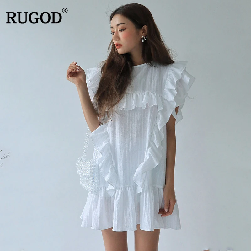 Шикарные платья RUGOD с круглым вырезом и листьями лотоса 2021 модные хлопковые