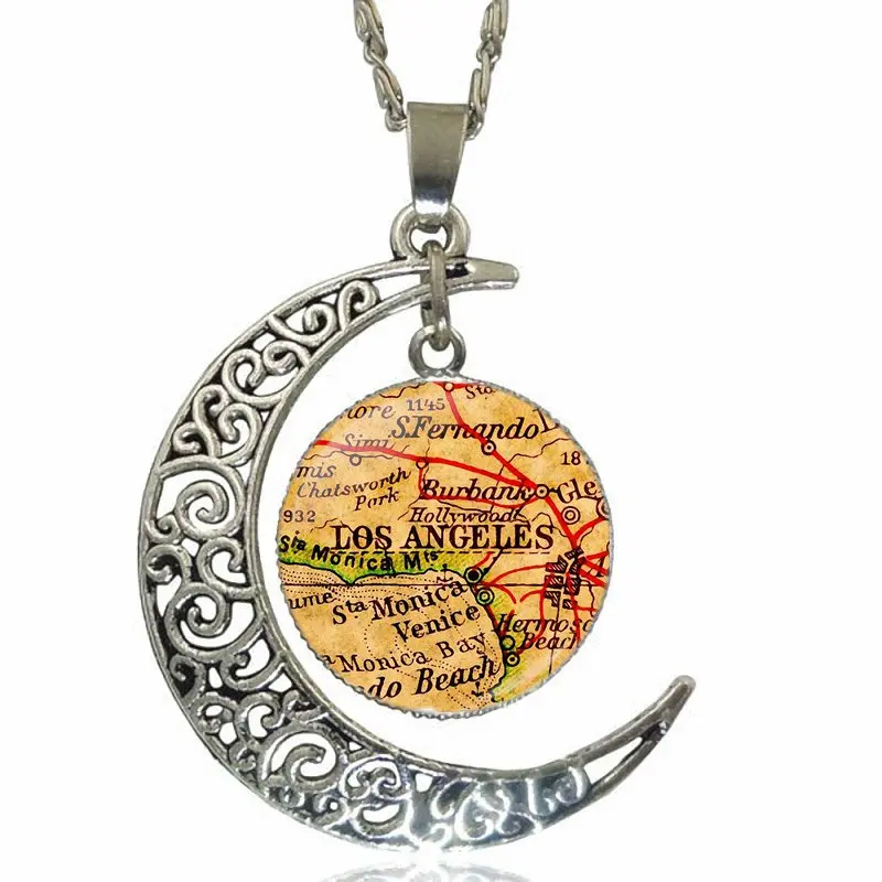 Ожерелье с подвеской в виде карты для девочек ожерелье кабошоном серебряное |