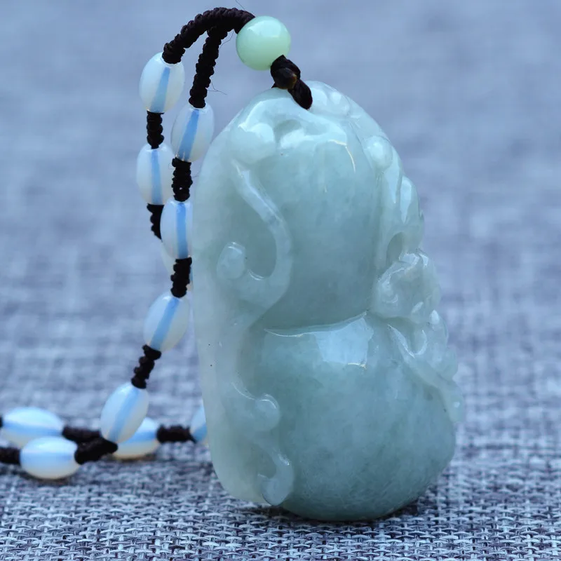 

(certificate)Natural Jadeite A Grade Pendant Necklace Carved Big Size Gourd Blessing Gift for Men's Fashion Jades Stone Jewelry