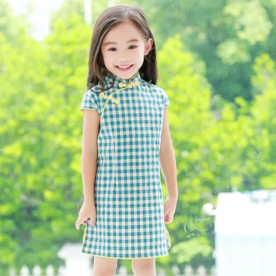 Летние хлопковые льняные Cheongsam с короткими рукавами для девочек; qipao; размеры От 2 до 10 лет - Цвет: D