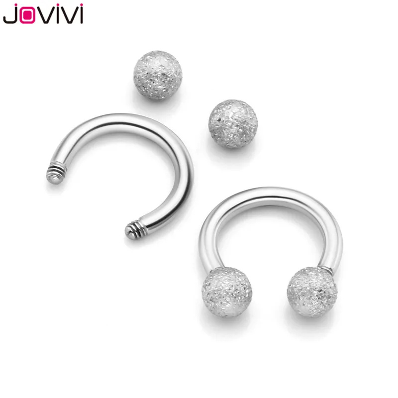 2pcs Silver 6mm Jovivi Stainless Steel 16G 6mm Matte Ball Horseshoe Hoop Rings Captive Bead Ring Nose Ear Helix Cartilage Tragus Daith Septum - Окраска металла: 2pcs Silver 6mm
