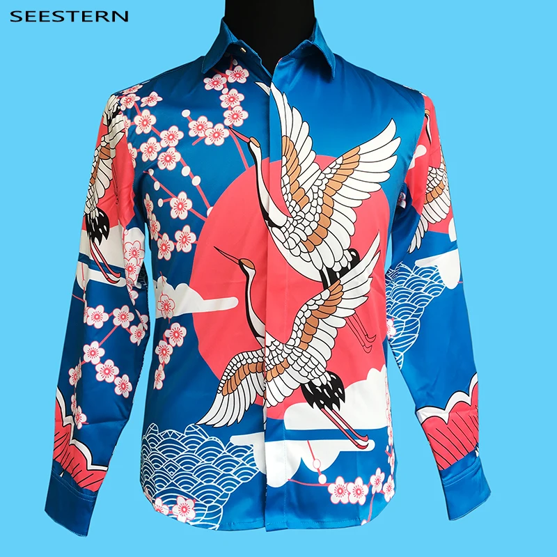 Seestern Brand clothing 3D Printing shirts crane gruidae men long sleeve fashion nightclub hip hop tops | Мужская одежда