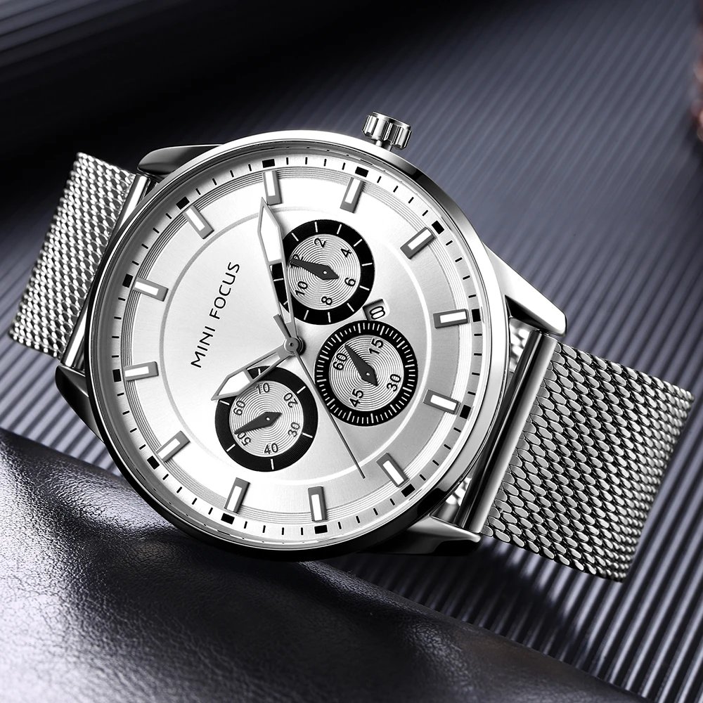 Новые модные роскошные Брендовые мужские часы Whatch серебряные кварцевые