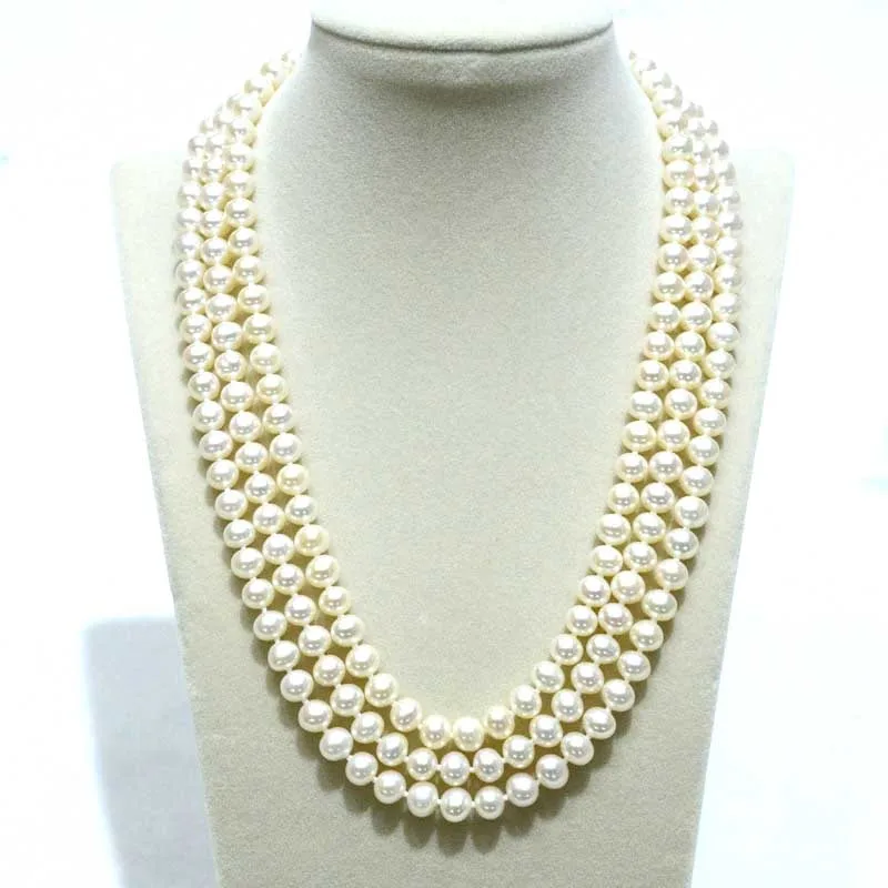 

Wholesale FINE JEWELRY 100% Natural jewelry baroque 3row white freshwater pearls necklace silver clasp