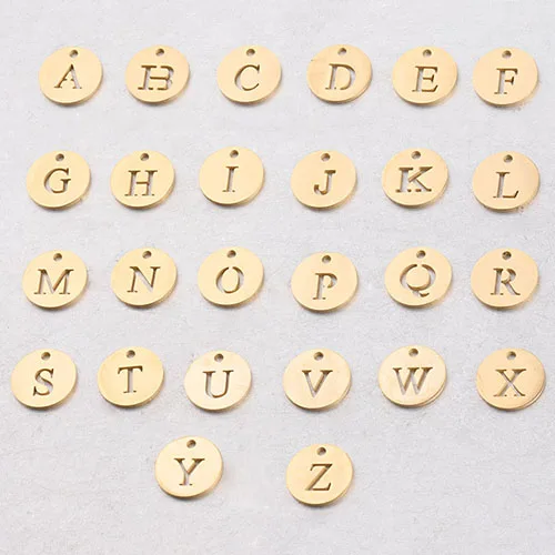 gold color 26pcs Fnixtar 12 мм зеркальная полировка буквы из нержавеющей стали A-Z шармы в виде букв с 1,5 мм отверстие DIY Подвеска-Шарм ручной работы 26 шт./лот - Окраска металла: gold color 26pcs