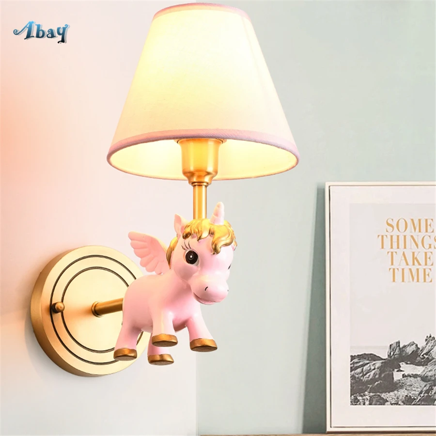 Lovely Art Deco Resin Single Horned Beast Wall Lamp for Children Room Corridor Living Creative Decoration Sconce Light | Лампы и
