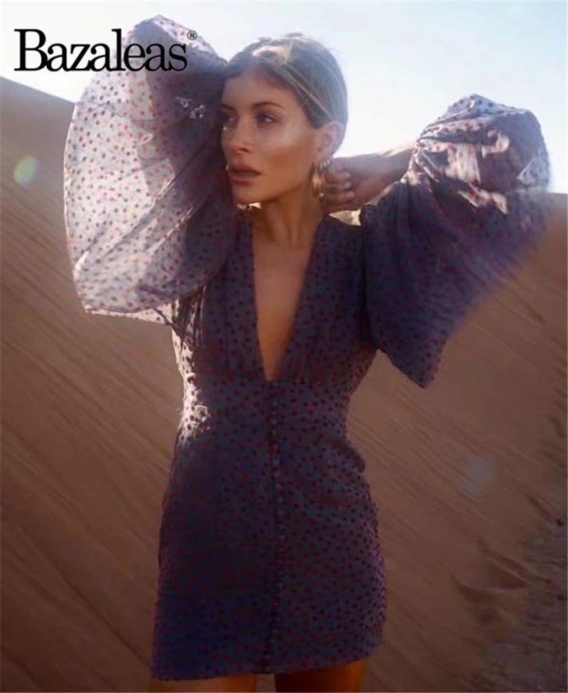 Женское винтажное платье с v образным вырезом Bazaleas vestidos в красный горошек темно