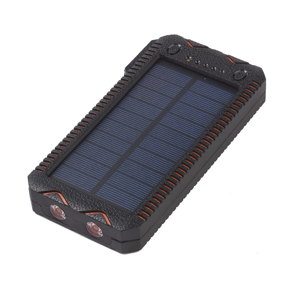 20000 mAh Солнечное Зарядное устройство Dual USB пакет телефон Зарядное устройство Мощность Bank внешняя Батарея с 2 фонарик для мобильных устройств