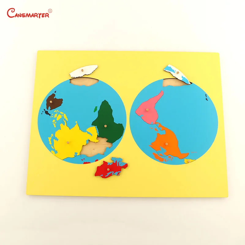 Пазлы с цветными частями мира карты Монтессори ручкой игры география детская