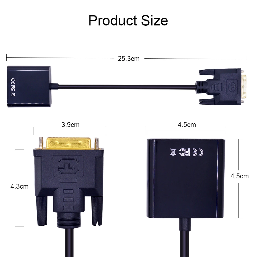 CHIPAL HD 1080P DVI D to VGA адаптер 24 + 1 25Pin мужчина к 15Pin Женский Кабель конвертер для