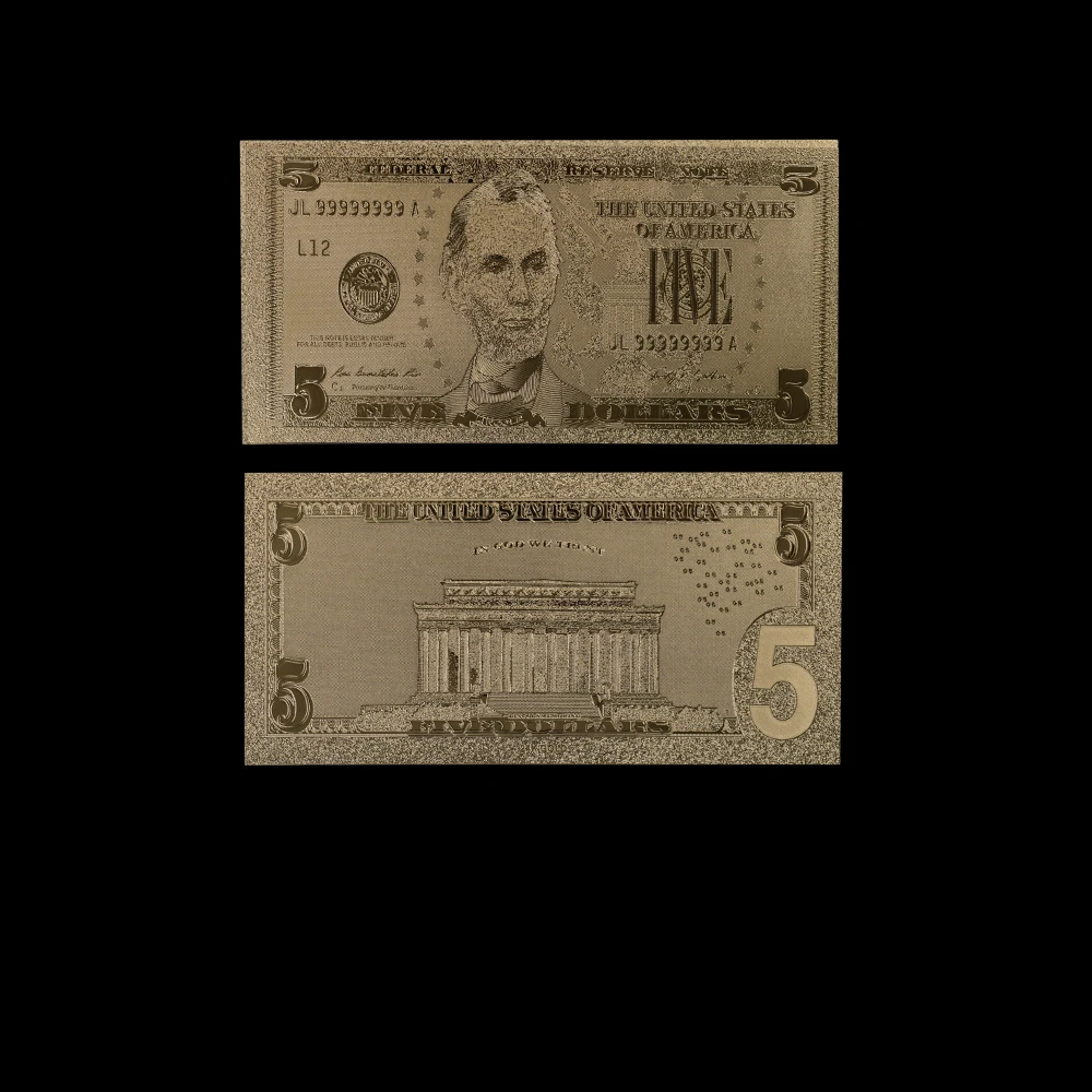 10 шт./лот банкноты в долларах США 24 К золото 5 долларов Золотая фольга подарки для