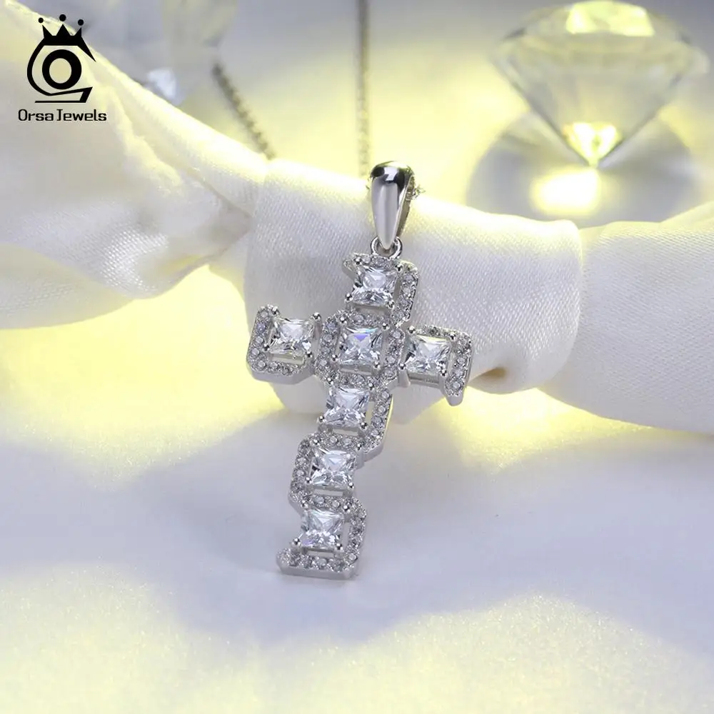 ORSA JEWELS 925 Подвески с настоящим крестом, Стерлинговое Серебро, ожерелья для женщин, хорошее ювелирное изделие высшего класса, кубический циркон, ожерелье ASN64