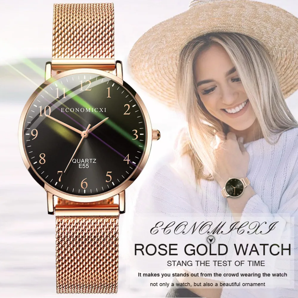 Ультратонкие женские часы роскошные Брендовые кварцевые розовое золото