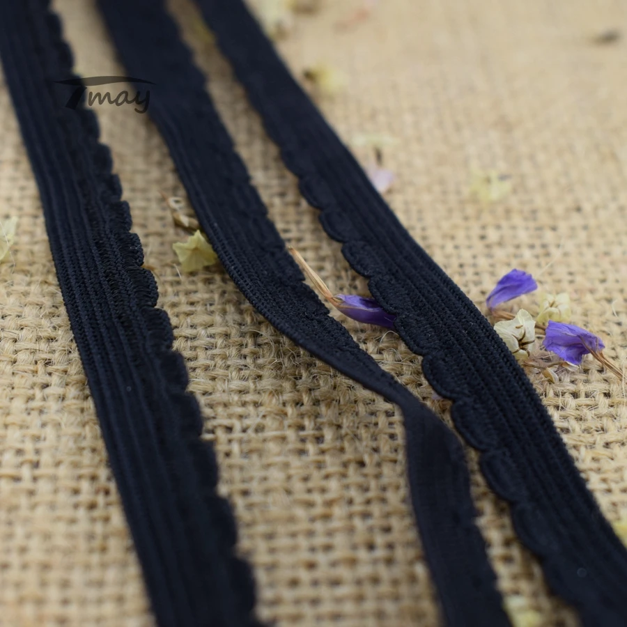 283 Solid Pure Black Elastic Bands Stretch Lace Ribbon Edge 8yards Trim Underwear pant Kids Hair Tie Use Spandex Rubber Bands