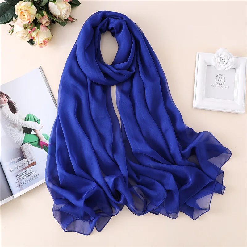 BS13-Royal blue Новинка, шелковый шарф для женщин, однотонный, роскошный, Пашмина, хиджаб, платок для женщин, пляжные шарфы, головной платок, женские, солнцезащитные шарфы - Цвет: BS13-Royal blue