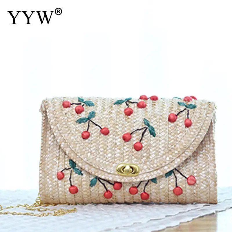 Купи Fruit Pattern Clutch Bags for Women 2018 Rattan Weaving Beach Bag Small Women's Purse Handbags Bohemian Female Shoulder Bags за 763 рублей в магазине AliExpress
