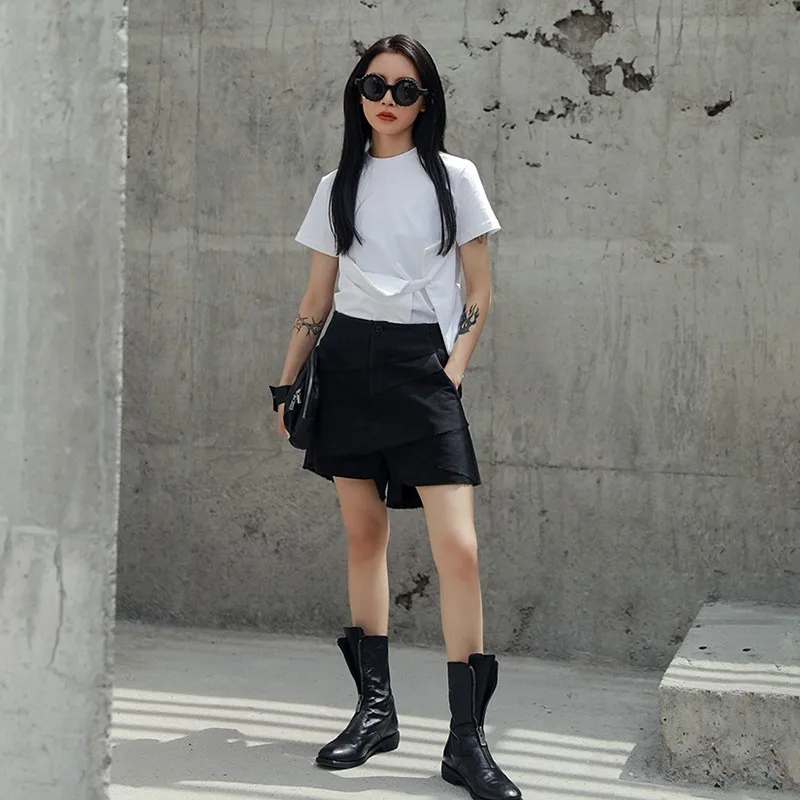 Женские шорты CHICEVER черные свободные с высокой талией и карманами на молнии