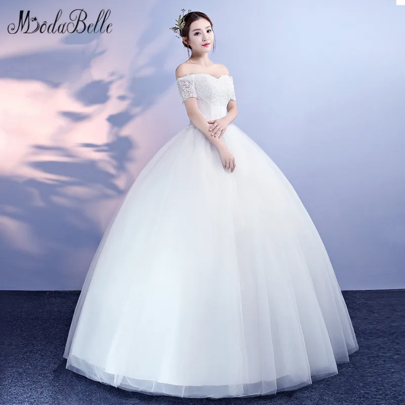 modabelle Lace Top Bodice Tulle Ball Gown Wedding Dresses With Short Sleeves 2018 New Arrival abiti da sposa Sexy Bridal Dress | Свадьбы и